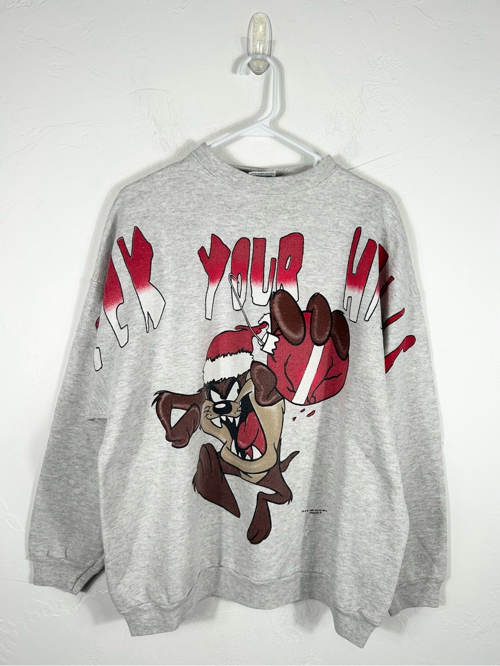 👁️ VTG 1994 Looney Tunes Taz Christmas Sweatshirt Deck Your Halls XL 90s RARE